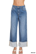 Zenana High Rise Cuffed Wide Leg Denim Pants