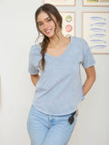 Blu Pepper Plus Washed Raw Edge Short Sleeve Knit Top