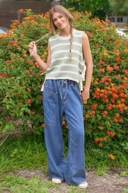 JBJ Crochet Striped Sleeveless Knit Top