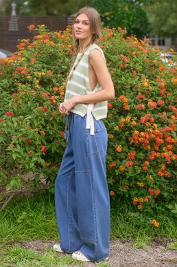 JBJ Crochet Striped Sleeveless Knit Top