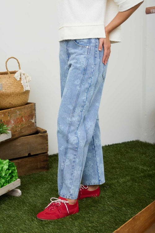 Blu Pepper Floral Washed Denim Pattern Jeans