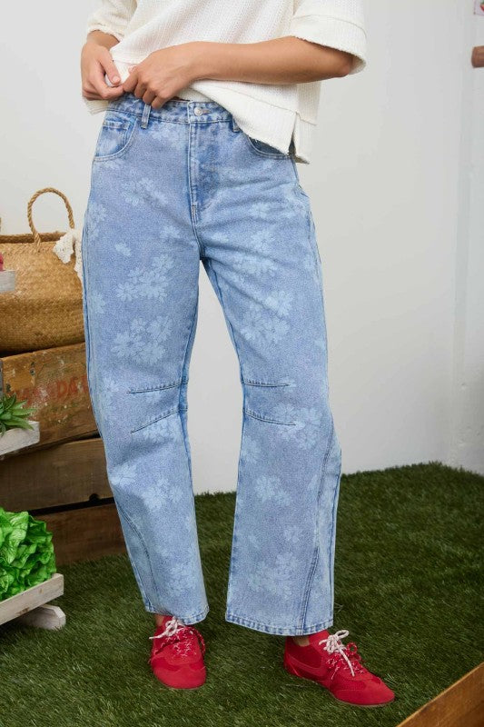Blu Pepper Floral Washed Denim Pattern Jeans