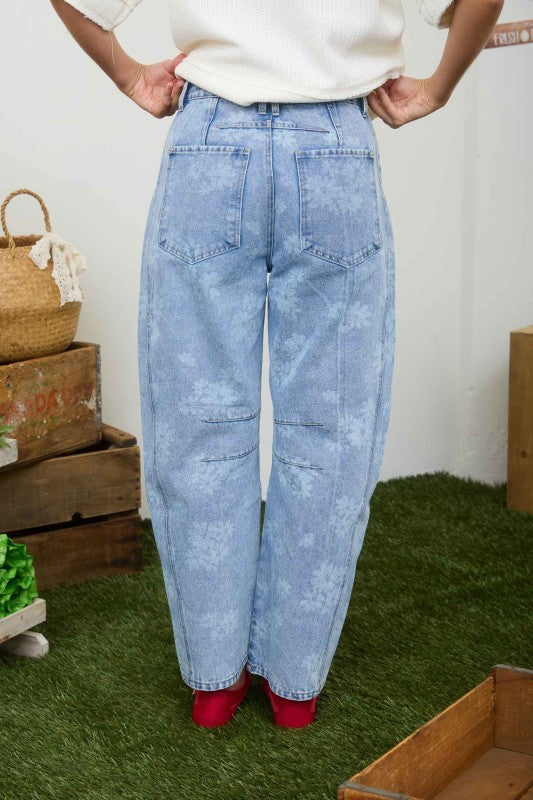 Blu Pepper Floral Washed Denim Pattern Jeans