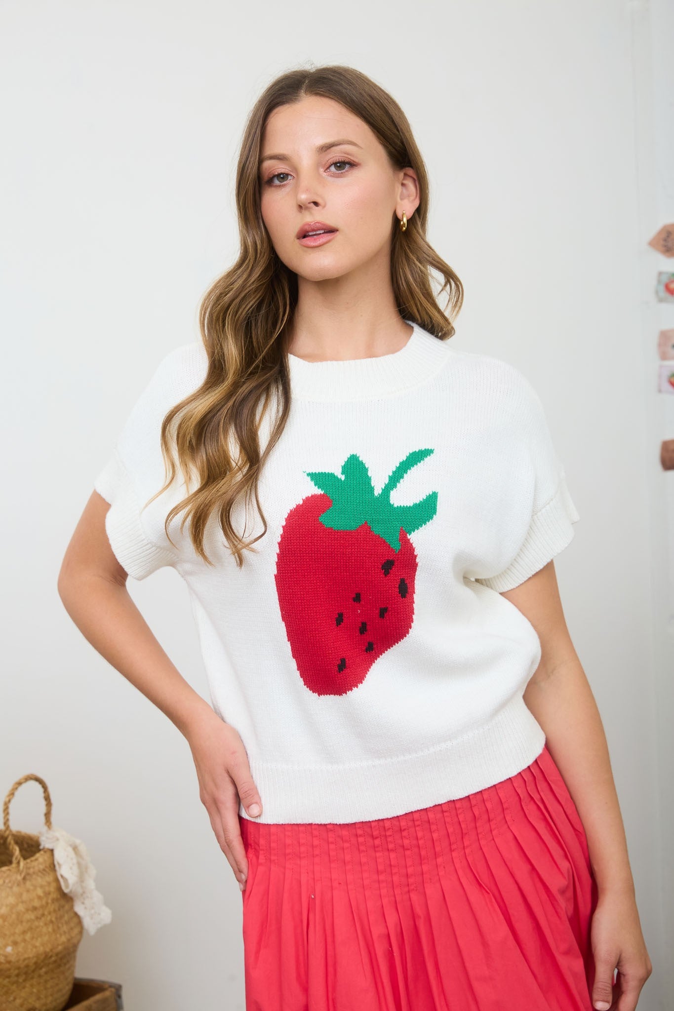 Blu Pepper Strawberry Motif Knit Pullover