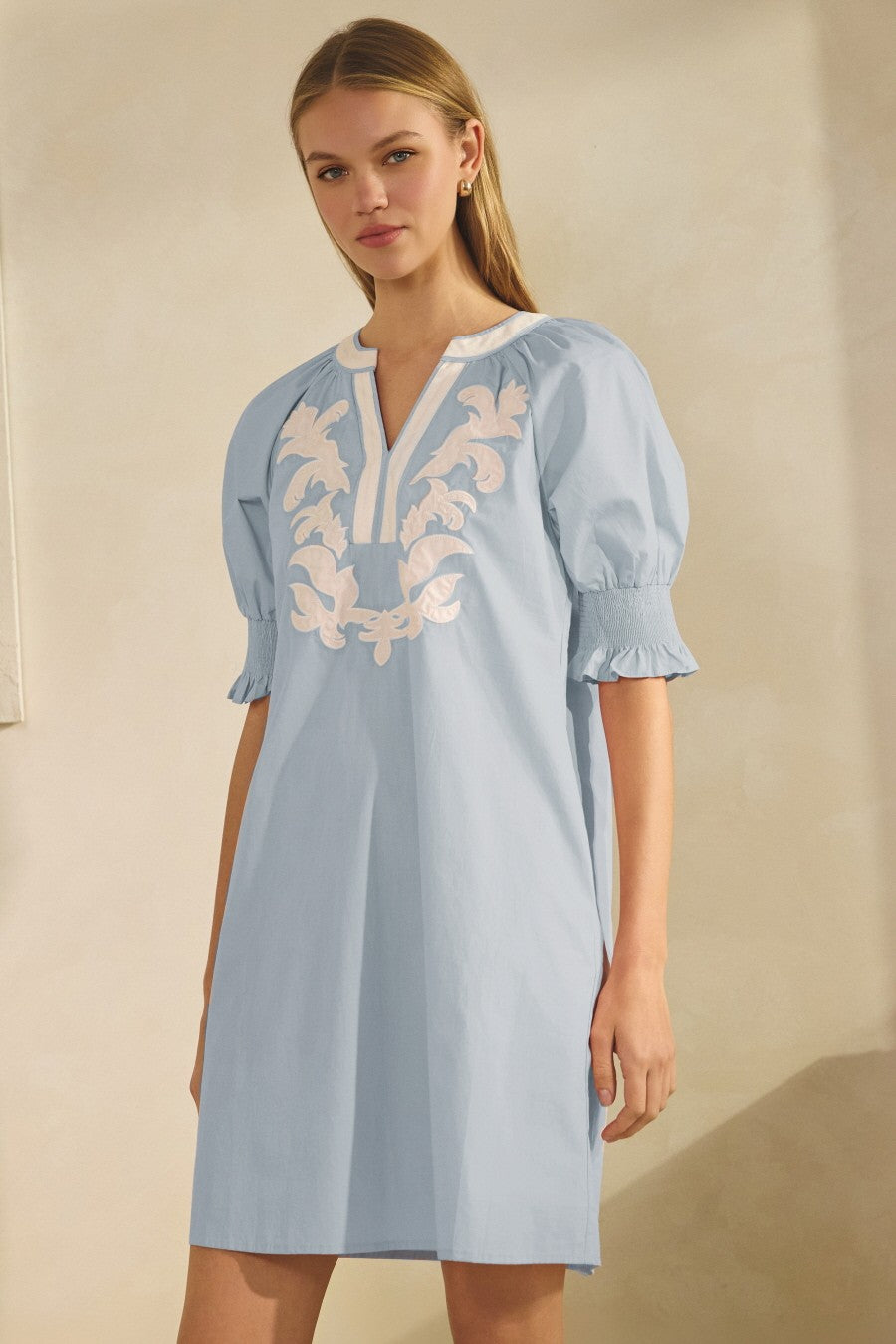 Oddi Curvy Cotton Poplin Mini Dress w/Embroidery