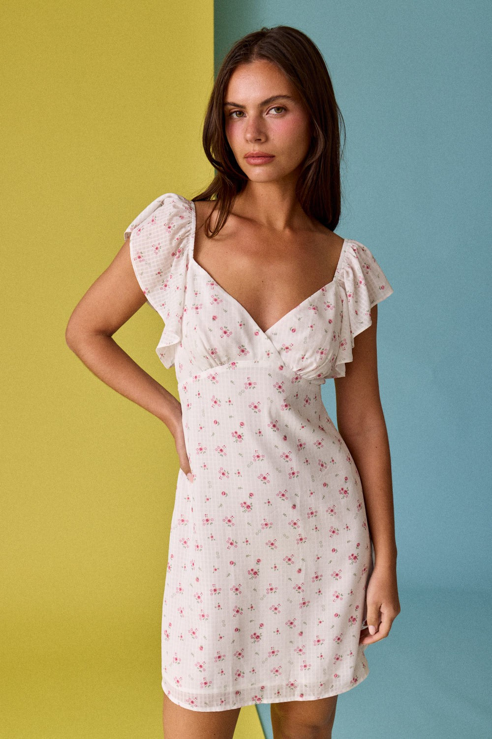 Papermoon Floral Ruffle Sleeve Mini Dress