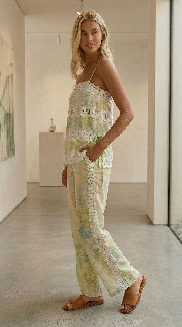 Sundayup Floral Print Side Slit Slvless Top and Pants
