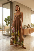 Sundayup Floral Print Twist Front Linen Dress