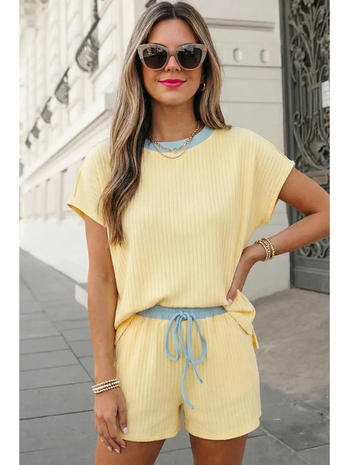 Aapparella Ribbed Contrast Trim 2pcs Shorts Set