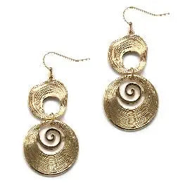 WH Gold Textured Two Drop 1.75" Earring