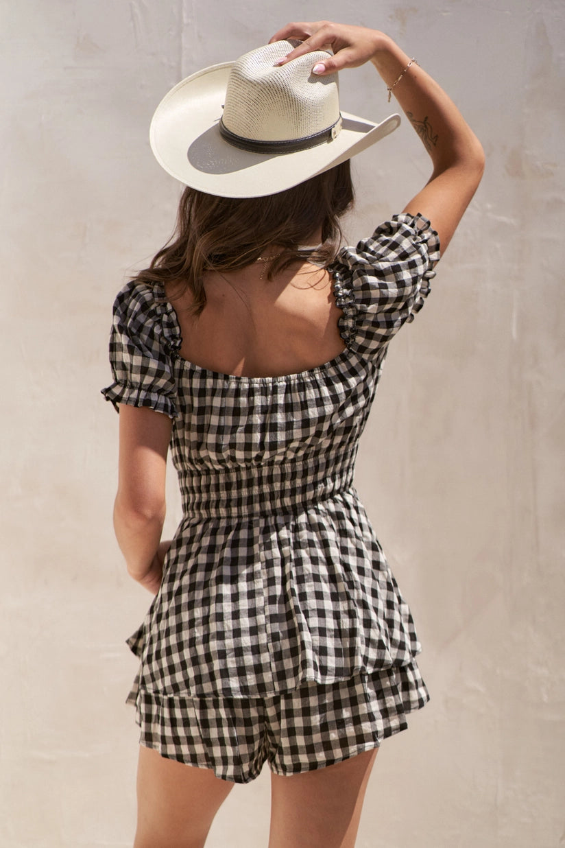 Jade By Jane Gingham Print Puff  Romper