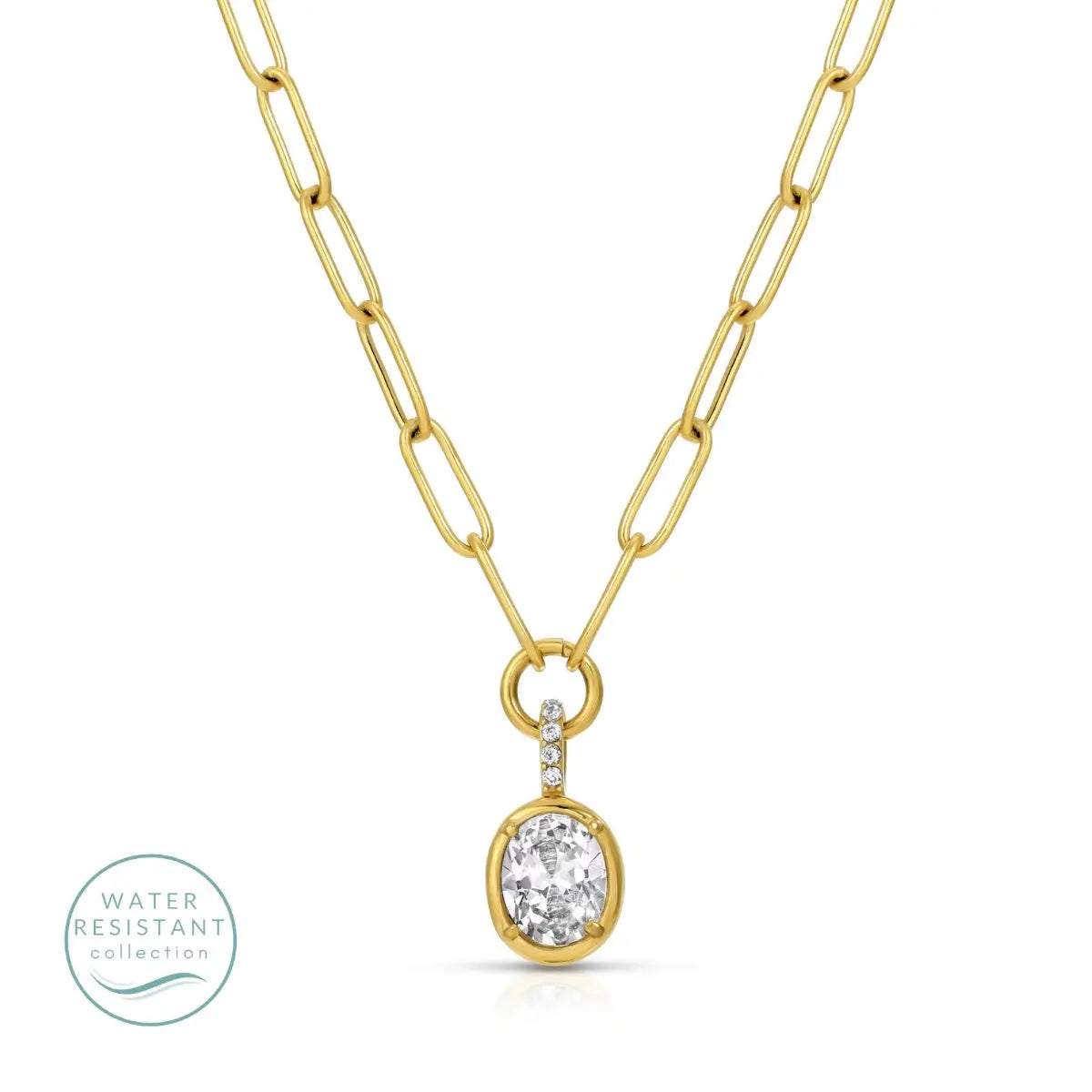 Splendid Iris Large Cubic Zirconia Paperclip Necklace, Water-Resistant