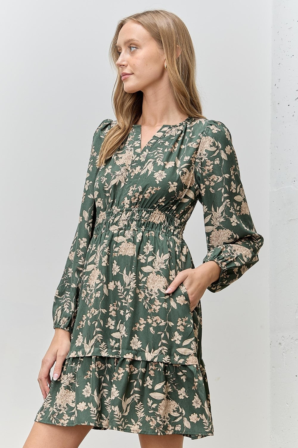 Polagram Floral Mini Dress w Elastic Waist