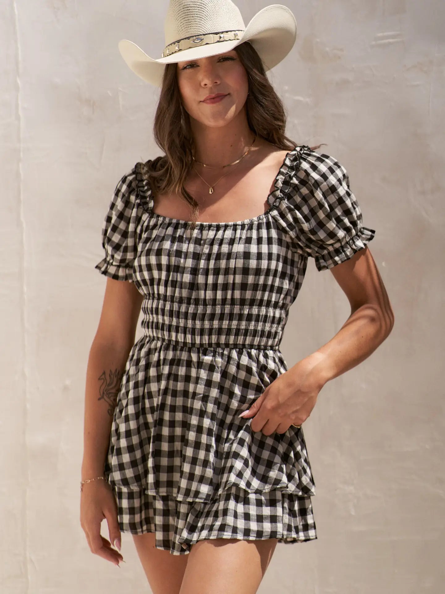 Jade By Jane Gingham Print Puff  Romper
