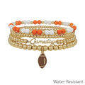 WH Water Resistant Orange and White with Gold Gameday and Football Charm Stretch Bracelet Set