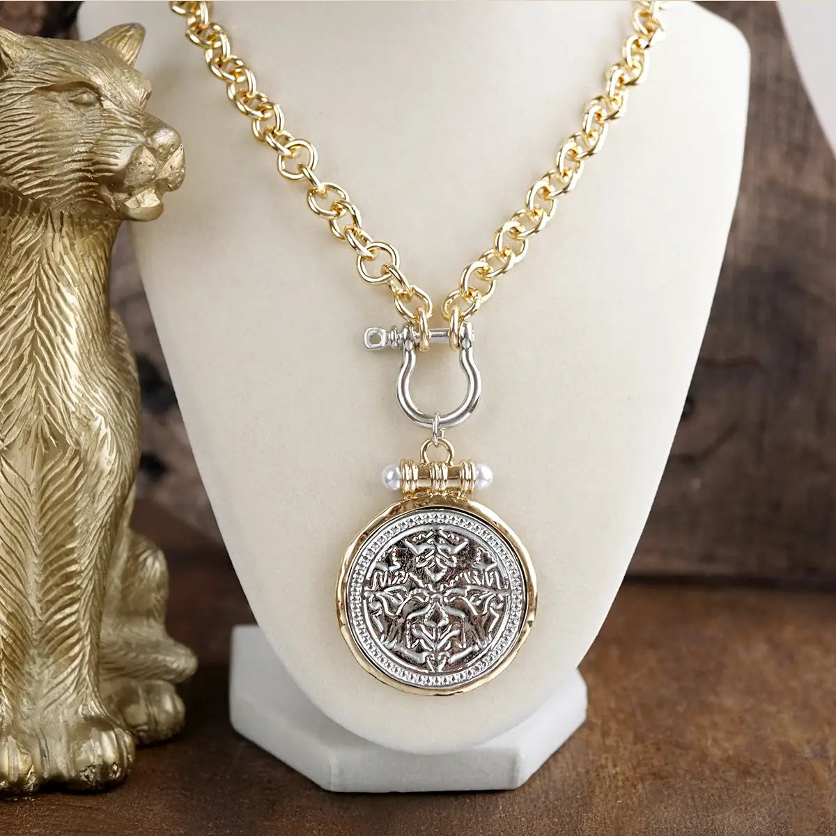 Chunky Shackle Coin Pendant Necklace