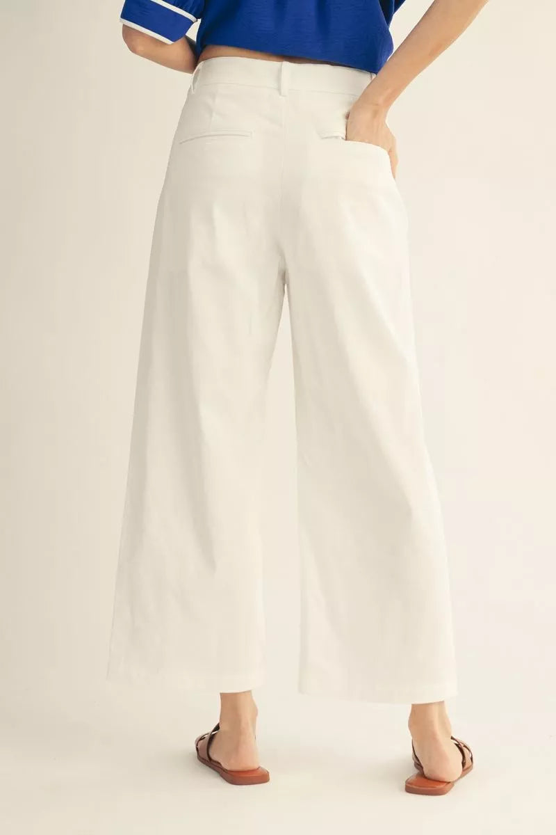 Jodifl High Waist Wide Leg Solid Pants with Scallop Pockets