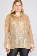 She & Sky Long Sleeve Sequin Button Down Shirt With Pocket