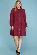 She & Sky Long Sleeve Woven Button Down Tiered Dress