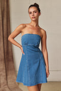 Papermoon Strapless Denim Tie Back Mini Dress