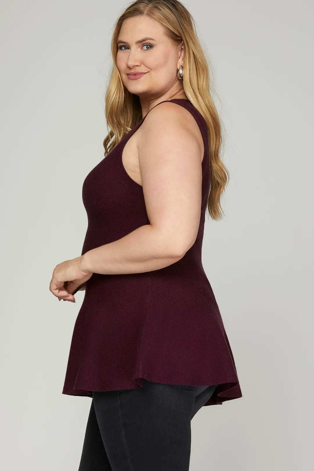 She&Sky Plus Sleeveless Peplum Sweater Top