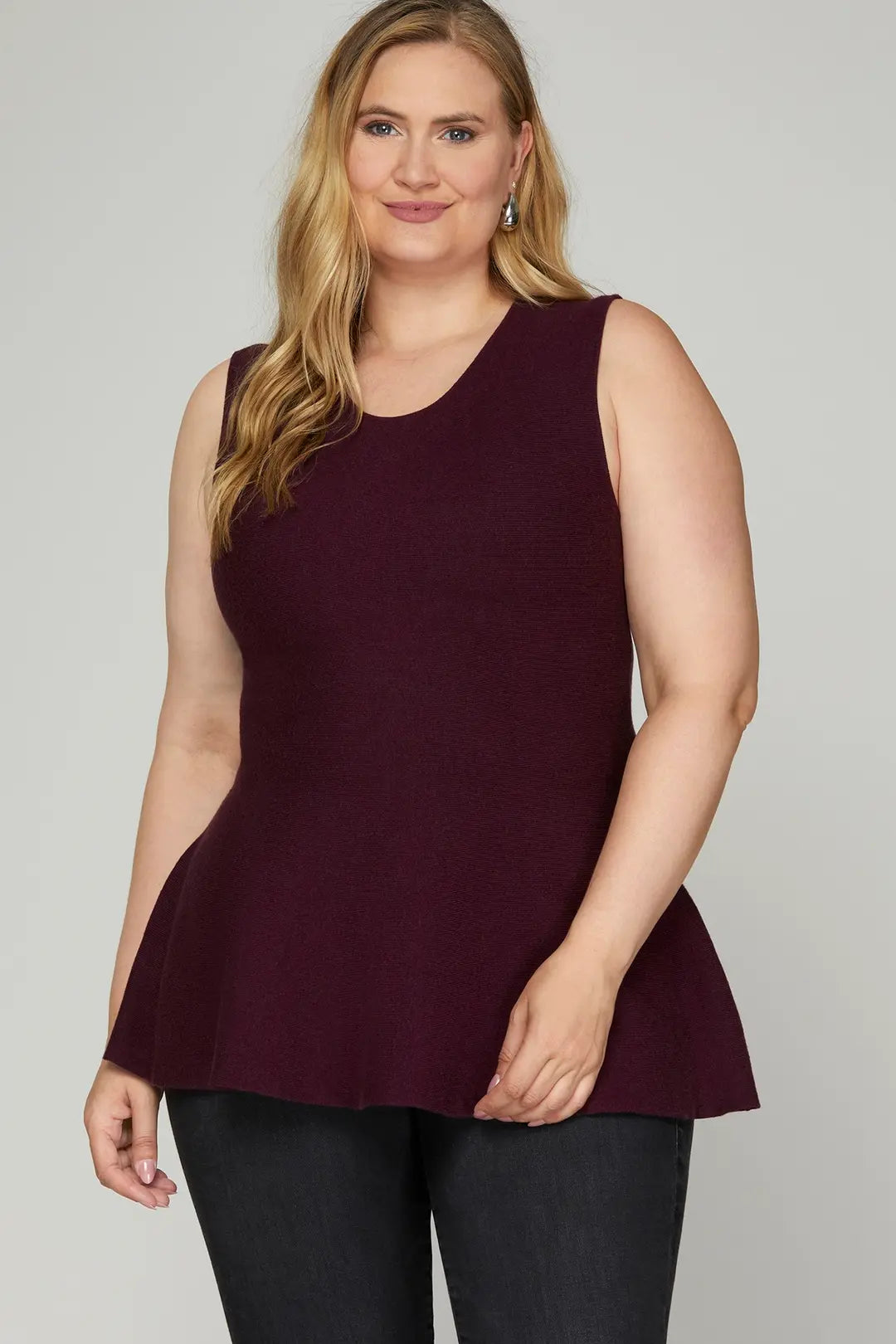 She&Sky Plus Sleeveless Peplum Sweater Top