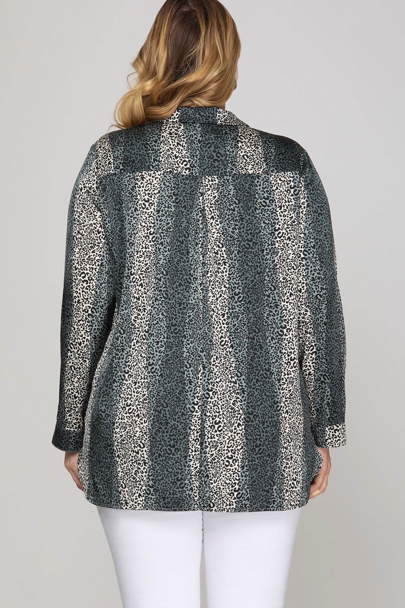 She & Sky Long Sleeve Button Down Printed Satin Shirt