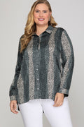 She & Sky Long Sleeve Button Down Printed Satin Shirt