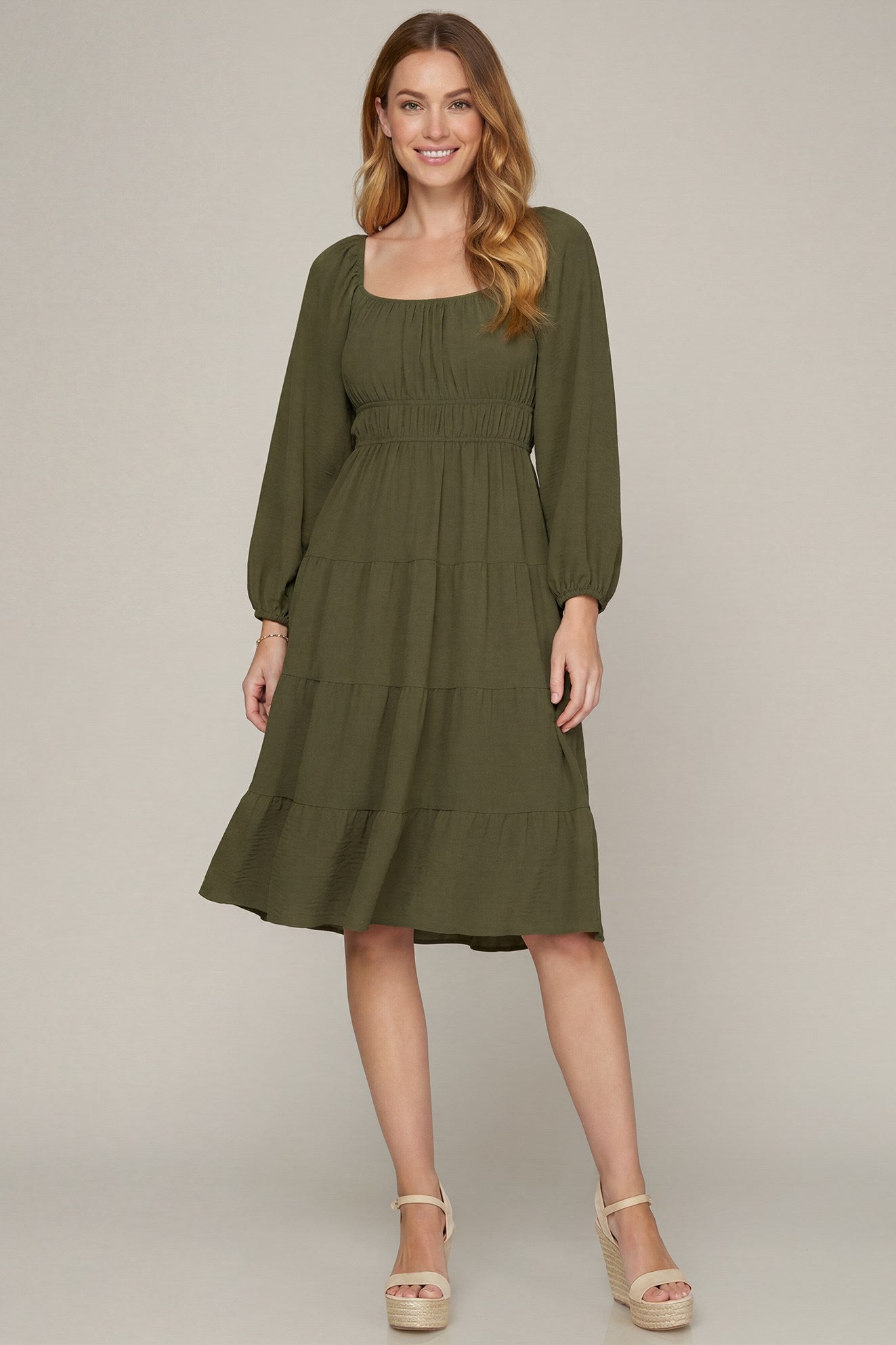 She & Sky Tiered Dress Elastic Waist and Pockets