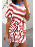 Aapparella Striped Print Tie Waist T Shirt Mini Dress