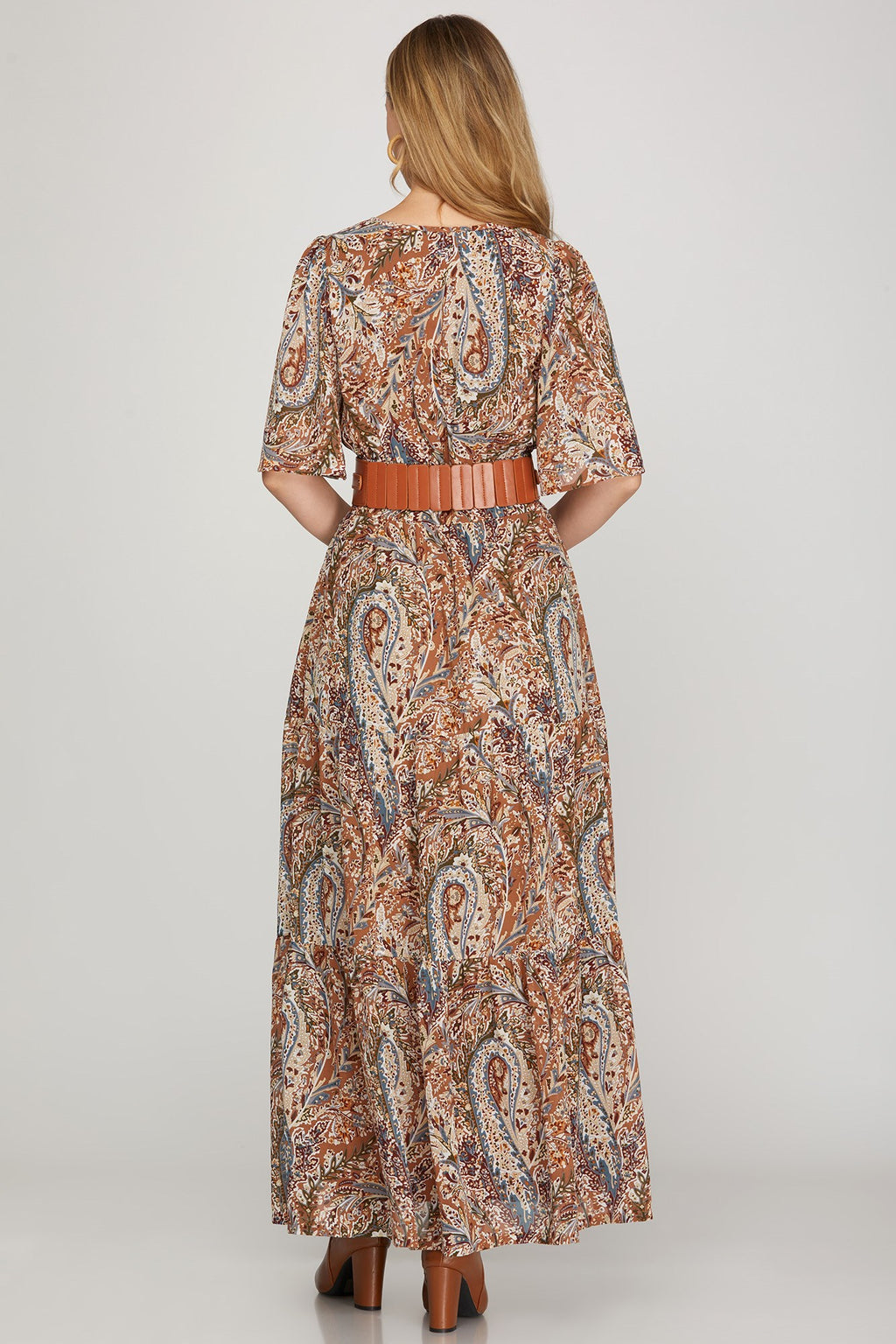 She & Sky Half Flutter Sleeve Woven Print Tiered Maxi Dress