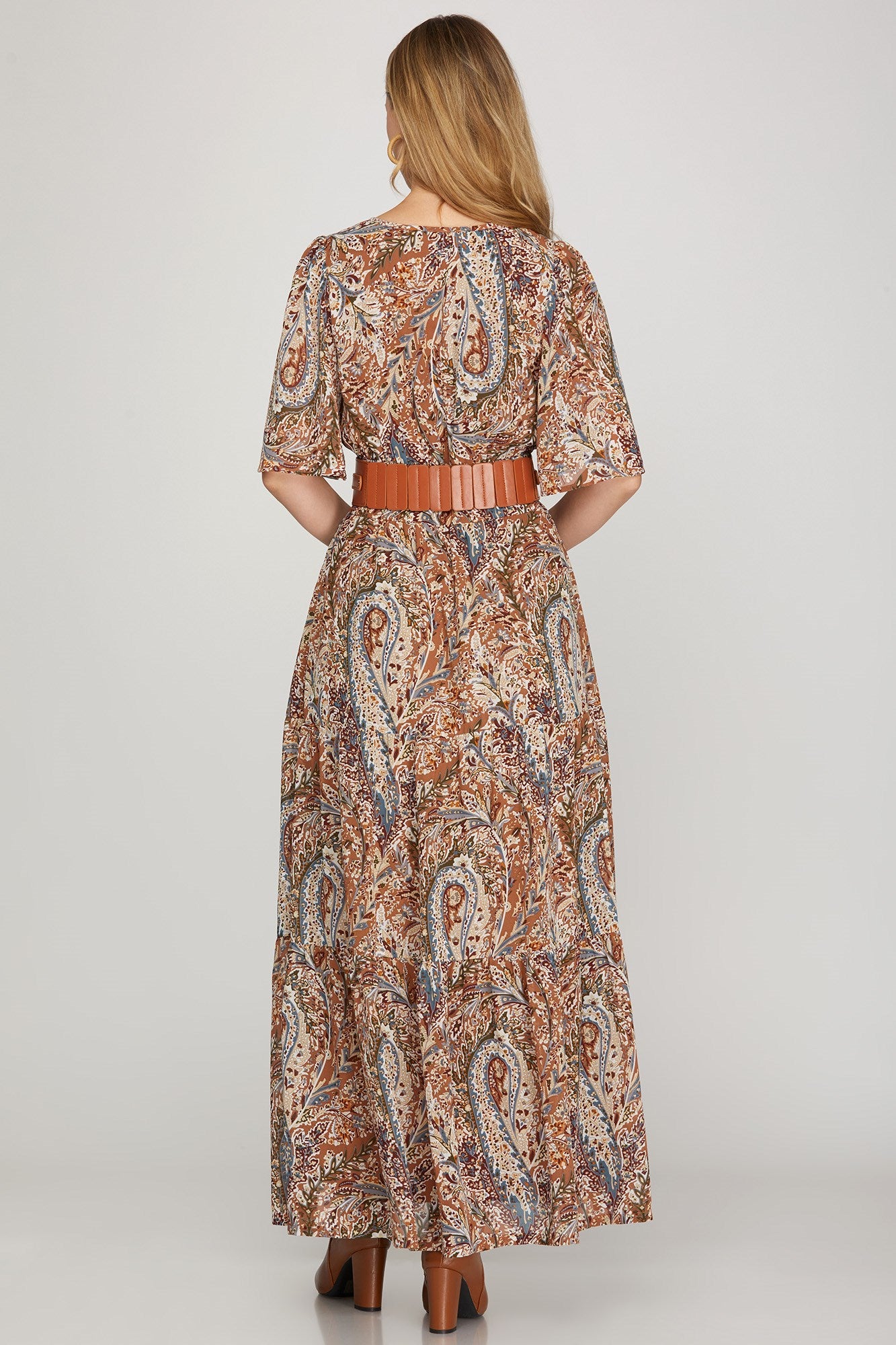 She & Sky Half Flutter Sleeve Woven Print Tiered Maxi Dress