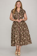 She & Sky Drop Shoulder Smocked Waist Front Zip Dress