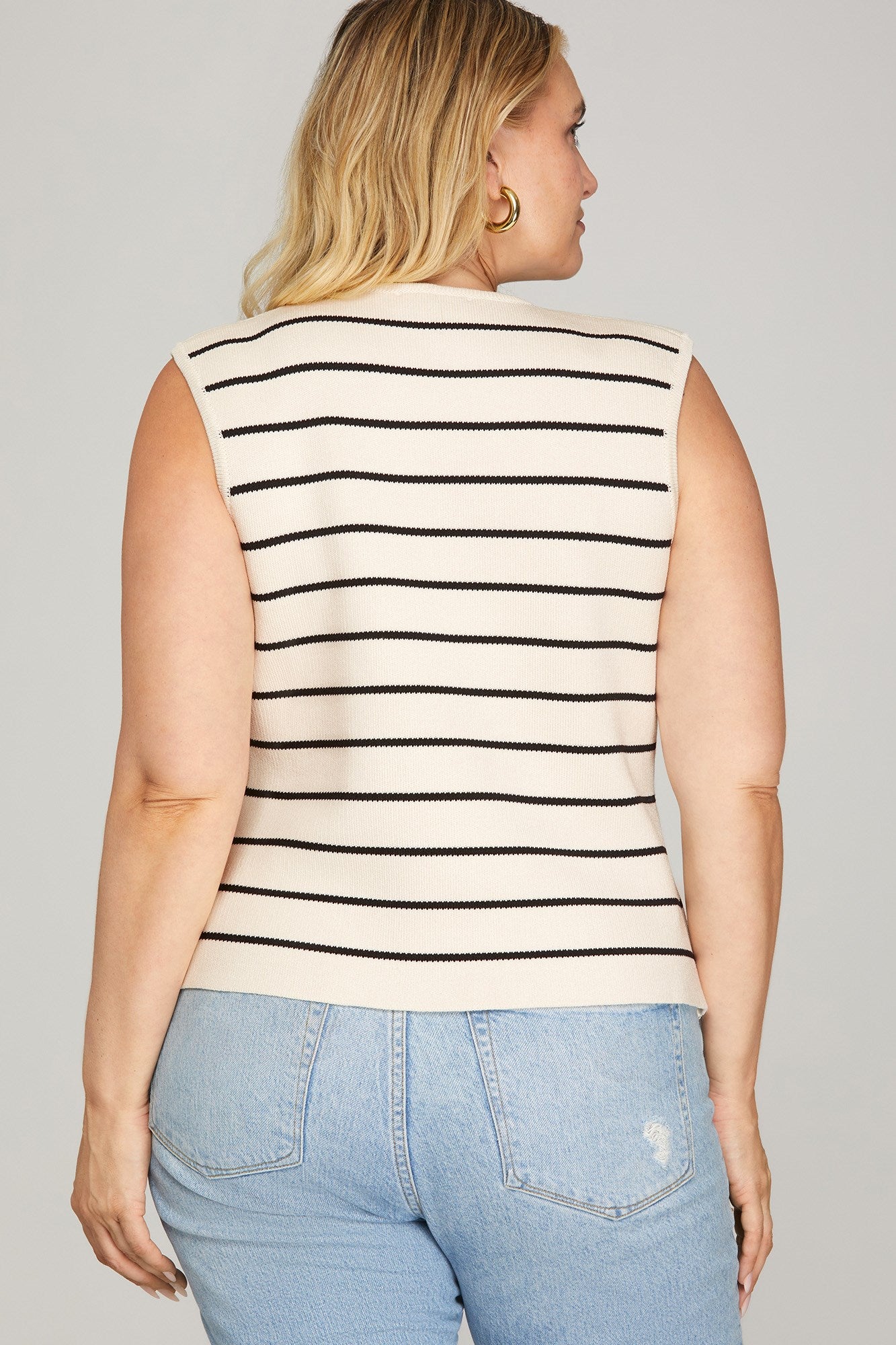 She & Sky Gold Button Striped Knit Sweater Vest