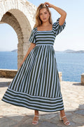 She & Sky Bubble Sleeve Smocked Top Striped Mini Dress