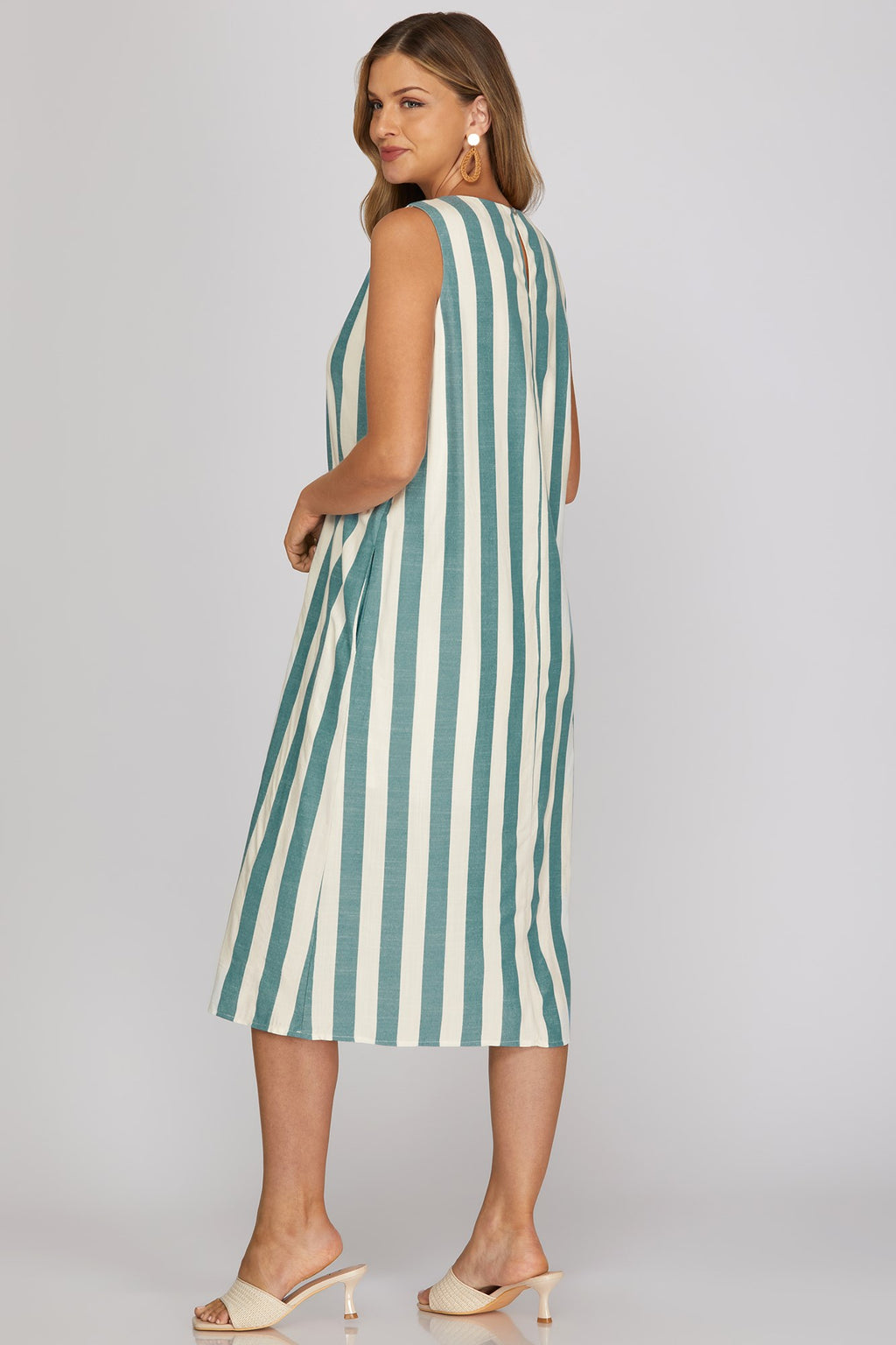 She & Sky Sleeveless Woven Stripe Midi Dress