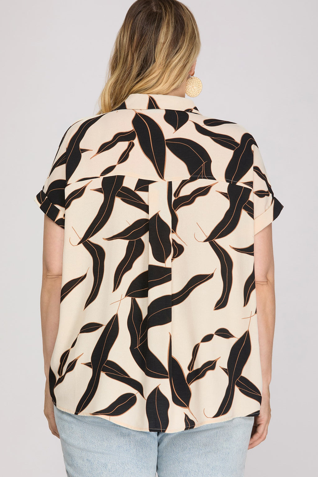 She & Sky Collared Printed Woven Top
