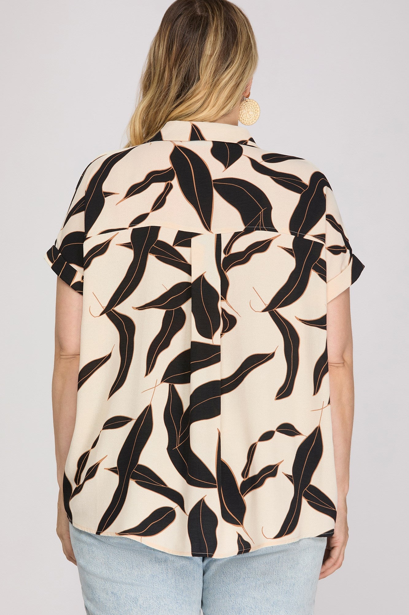 She & Sky Collared Printed Woven Top