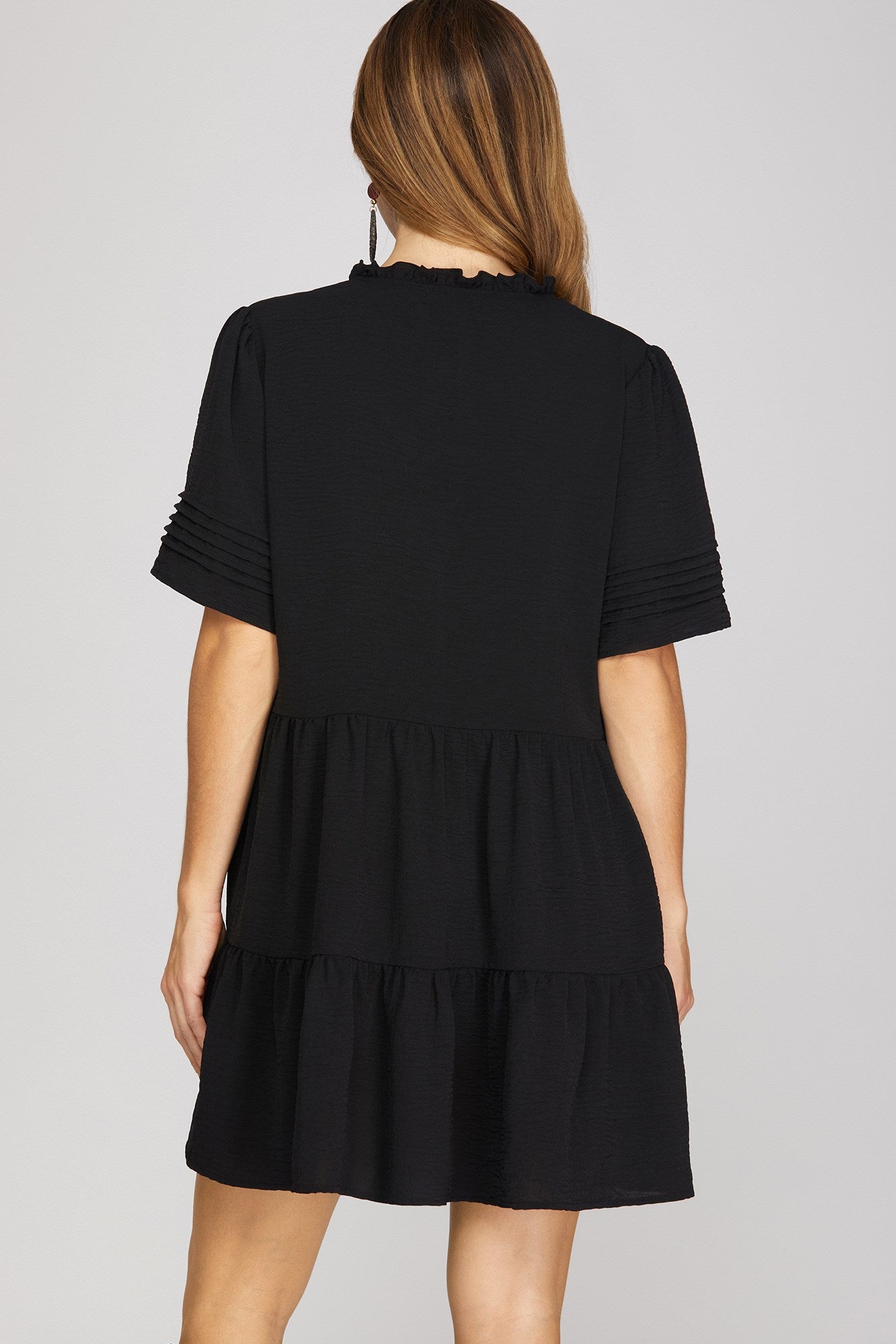 She & Sky Pleated Sleeve Ruffled Mini Dress