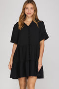 She & Sky Pleated Sleeve Ruffled Mini Dress