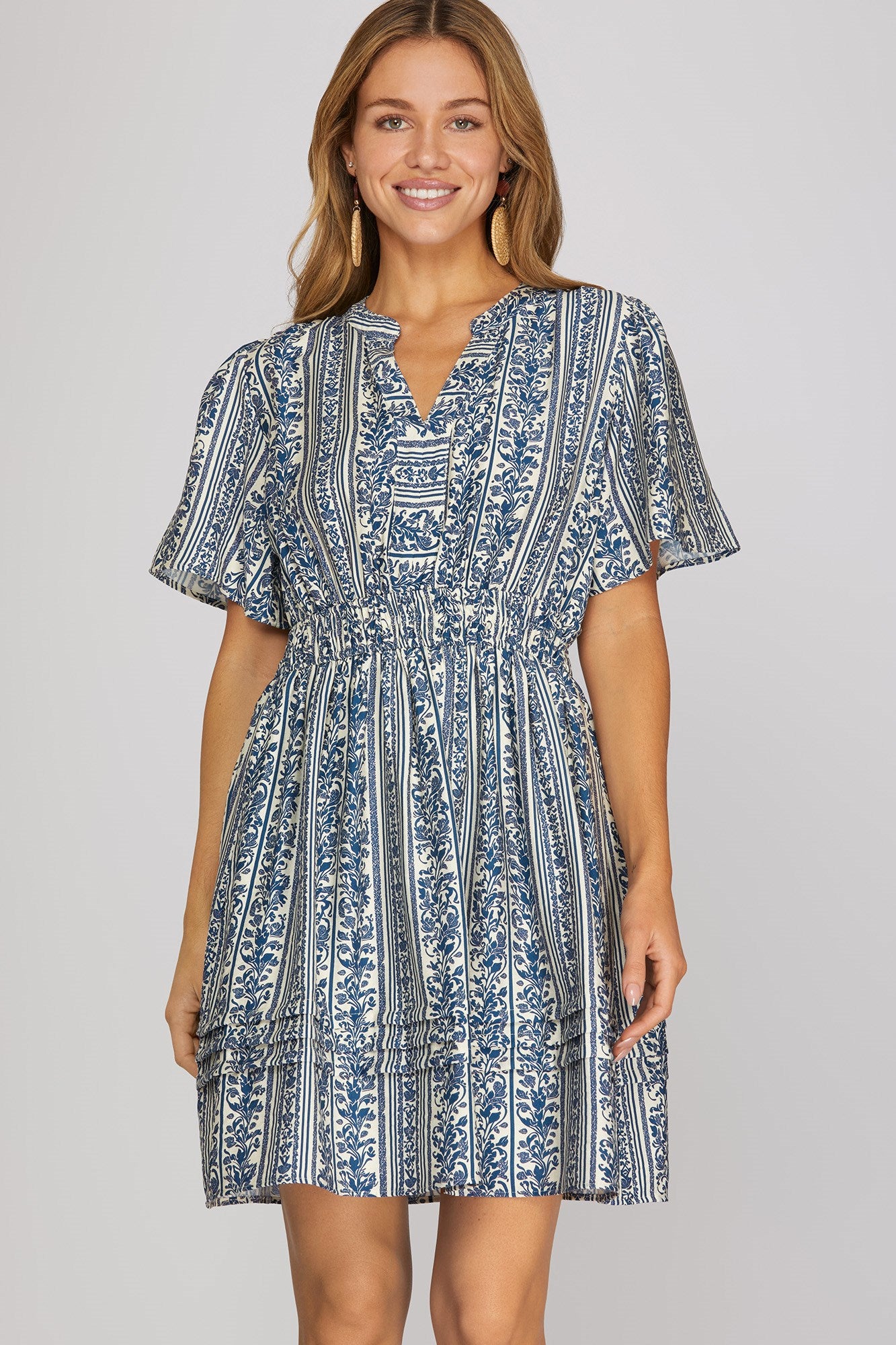 She & Sky Bell Sleeve Printed Dress