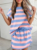 Aapparella Striped Print Tee & Skort 2pcs Set