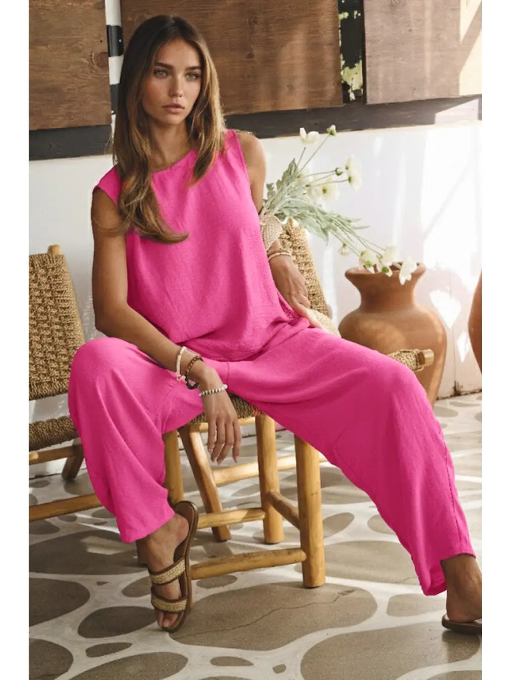 Oddi Textured Woven Top & Relaxed Pants Set