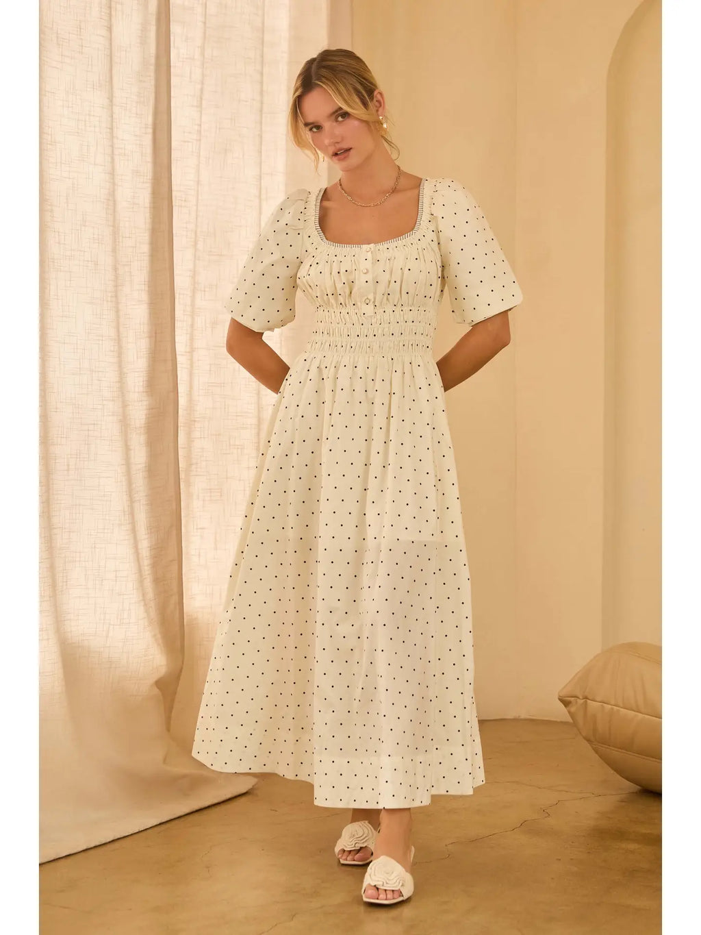 Skies Are Blue Polka Dot Poplin Midi Dress