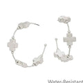 WH Water Resistant Silver Wired with Silver Cross 1.75" Hoop Earring