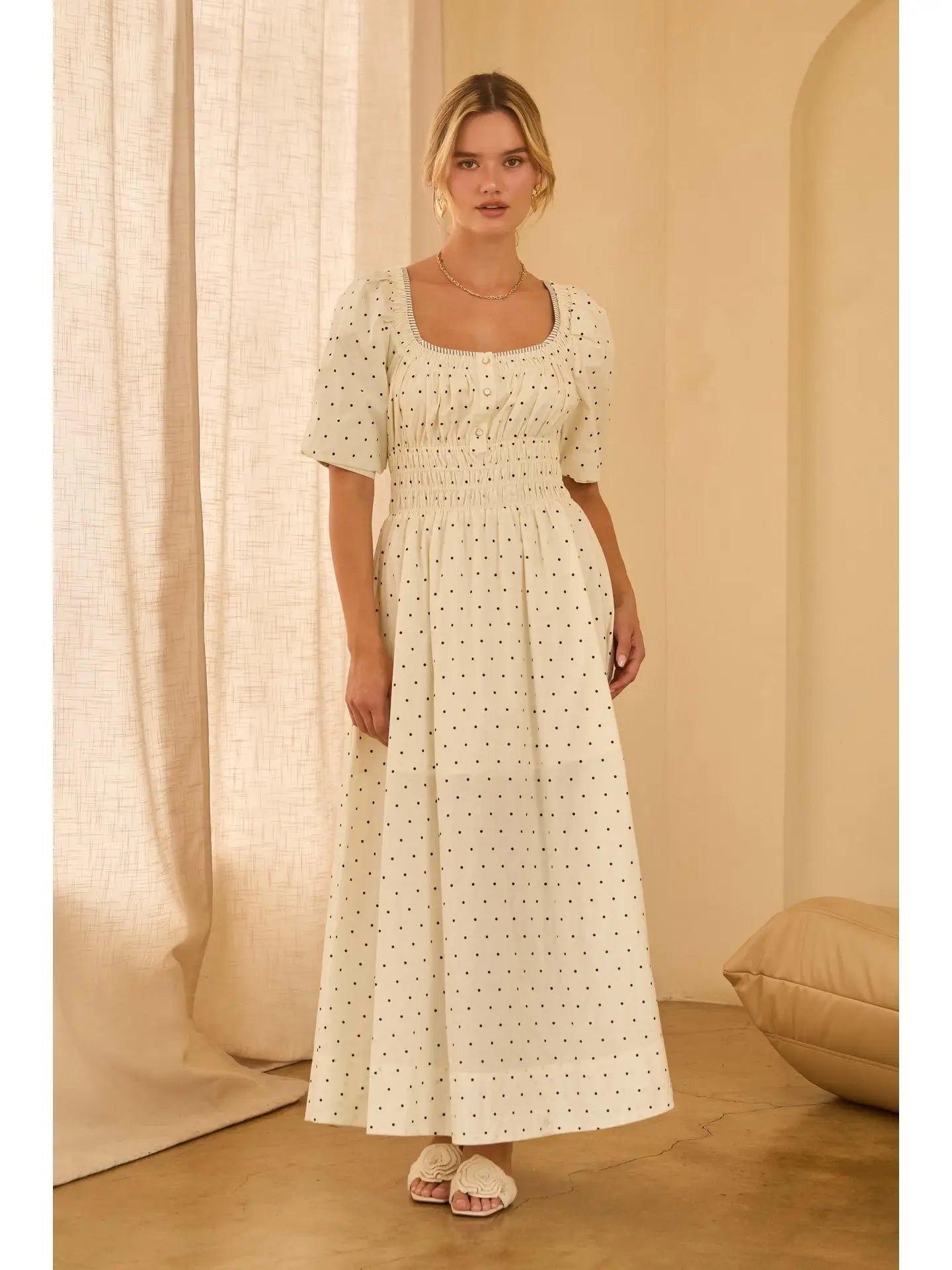 Skies Are Blue Polka Dot Poplin Midi Dress