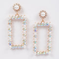 H&D Faux Pearl Rectangle Rhinestone Earrings