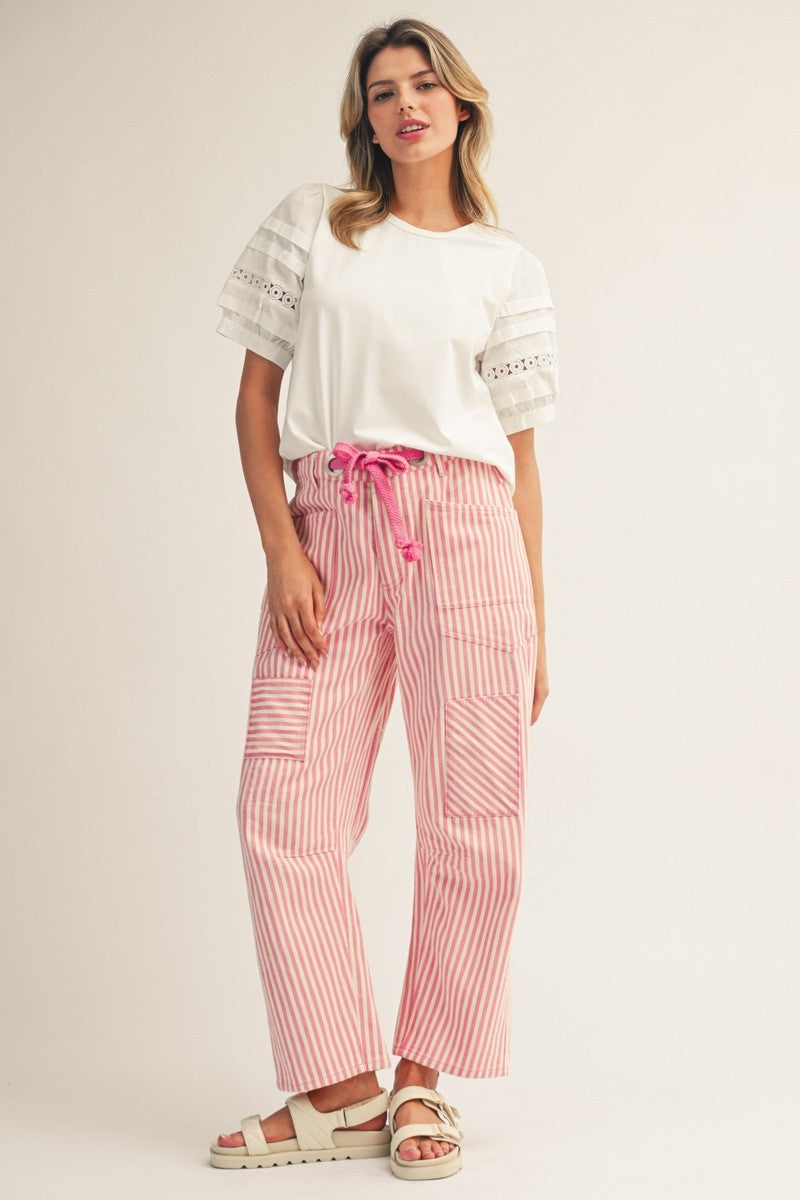 Lace Accent Puff Sleeves Solid Top