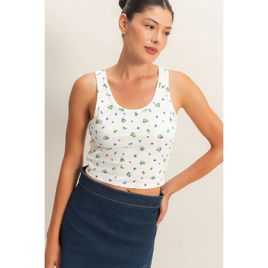 Hyfve Scoop Neck Blueberry Print Tank
