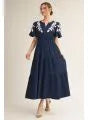 Jodifl Short puff sleeves tiered midi dress with embroidery detail